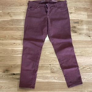 Anthropologie AG the abbey ankle burgundy mid rise super skinny ankle jeans